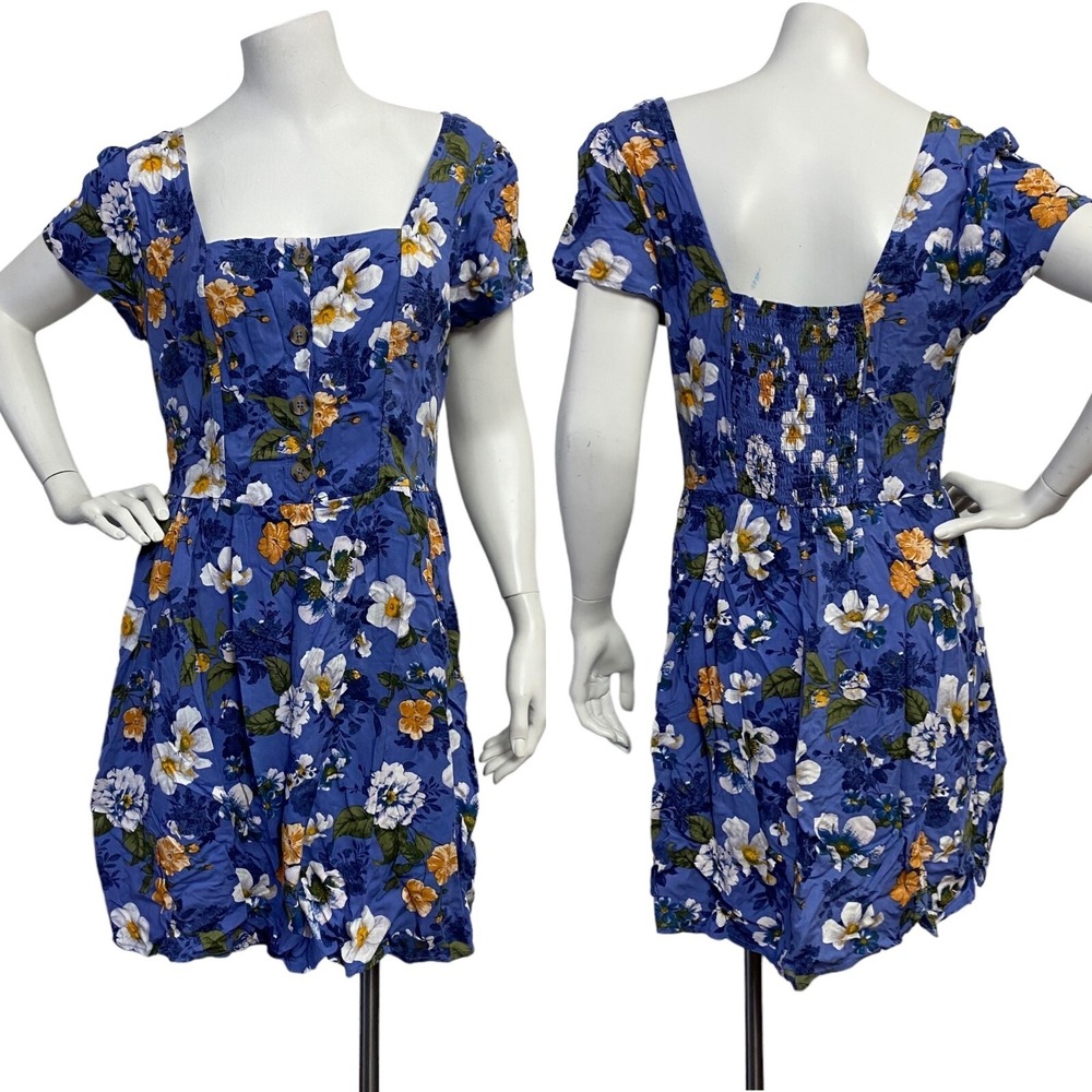 Xhilaration Women Smallโ Blue Floral Milkmaid Button Front Dress Spring Summer